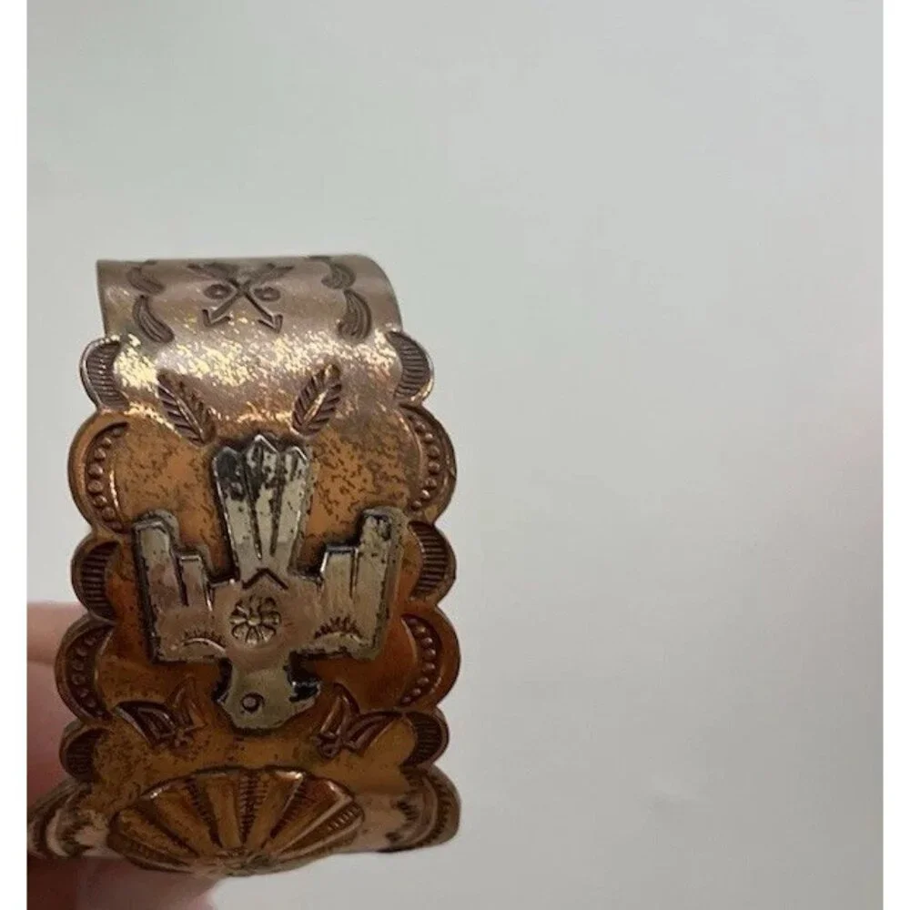 Vintage Native American Navajo Copper Thunderbird eagle Cuff Bracelet Sz 6.5” - Picture 10 of 16